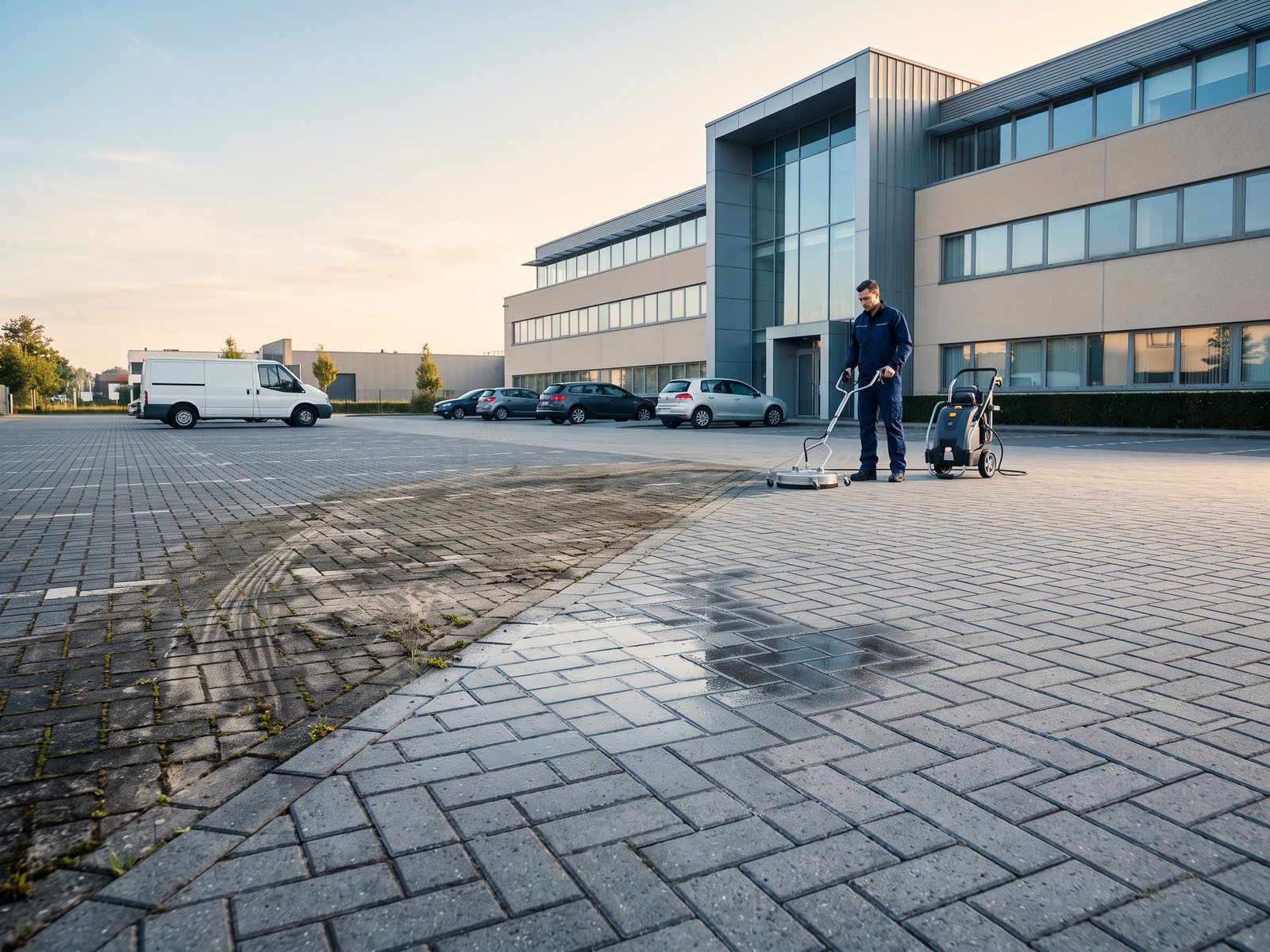 Medewerker voert professionele buitenreiniging uit